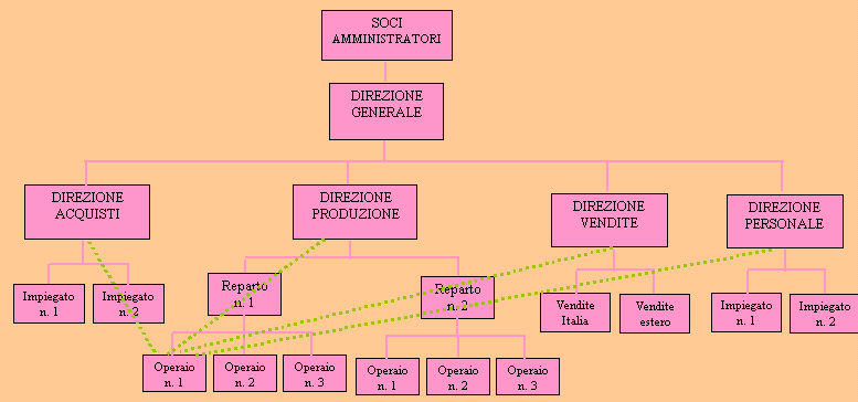 L'operaio n. 1 può ricevere ordini, oltre che dal suo diretto superiore, cioè il Direttore di produzione, anche dalla Direzione acquisti, dalla Direzione vendite, dalla Direzione del personale.